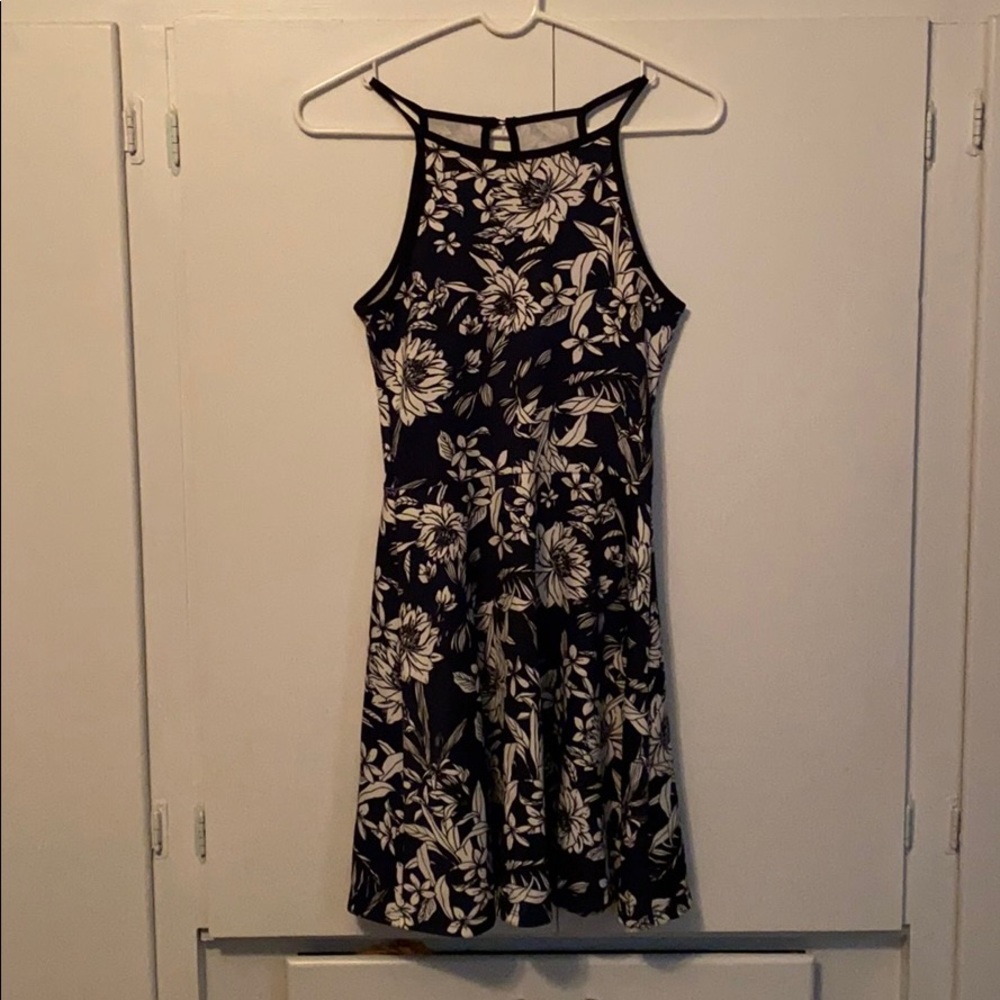 Navy blue casual dress with flowers
